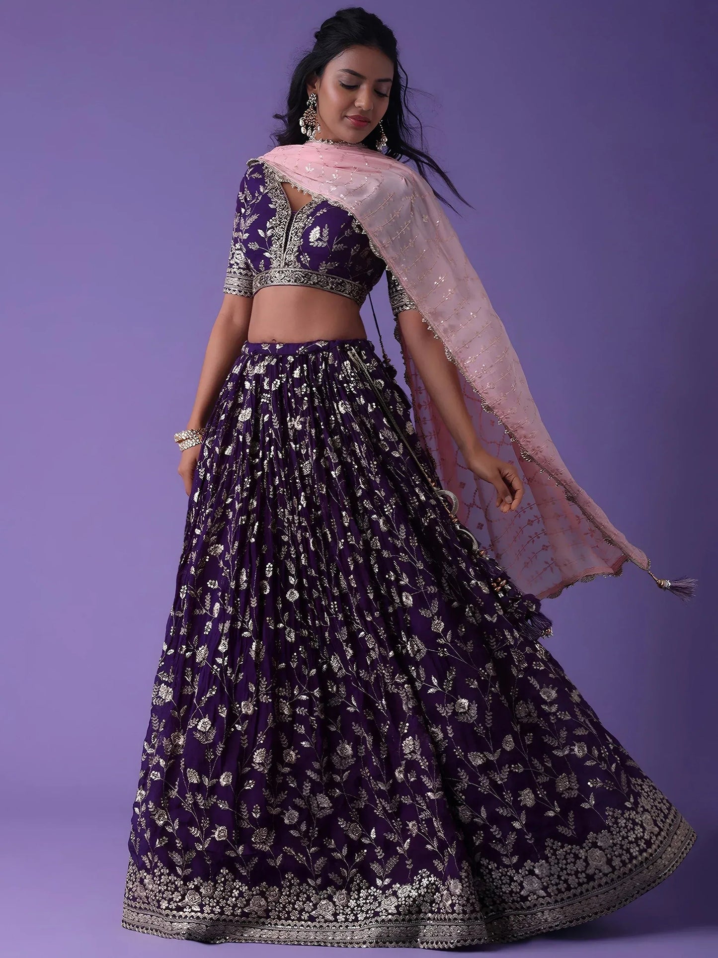 Tulsi Art Precious Purple Zari Embroidered Georgette Lehenga Choli With Dupatta