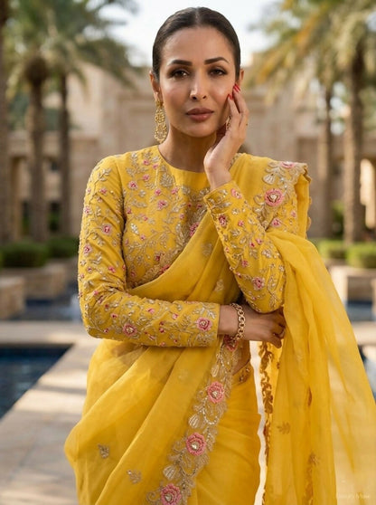 Teeya Creation New Womens Latest Party Wear Soft Chiffon Silk Saree-Yellow