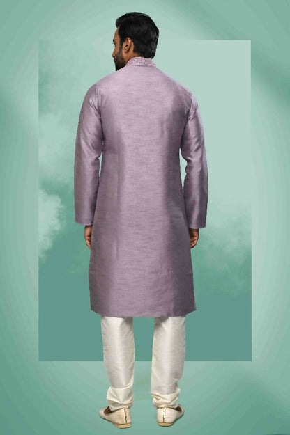 Raivat Ethnic Art Silk Mirror Embroidery Work Kurta Pajama In Lavender Colour
