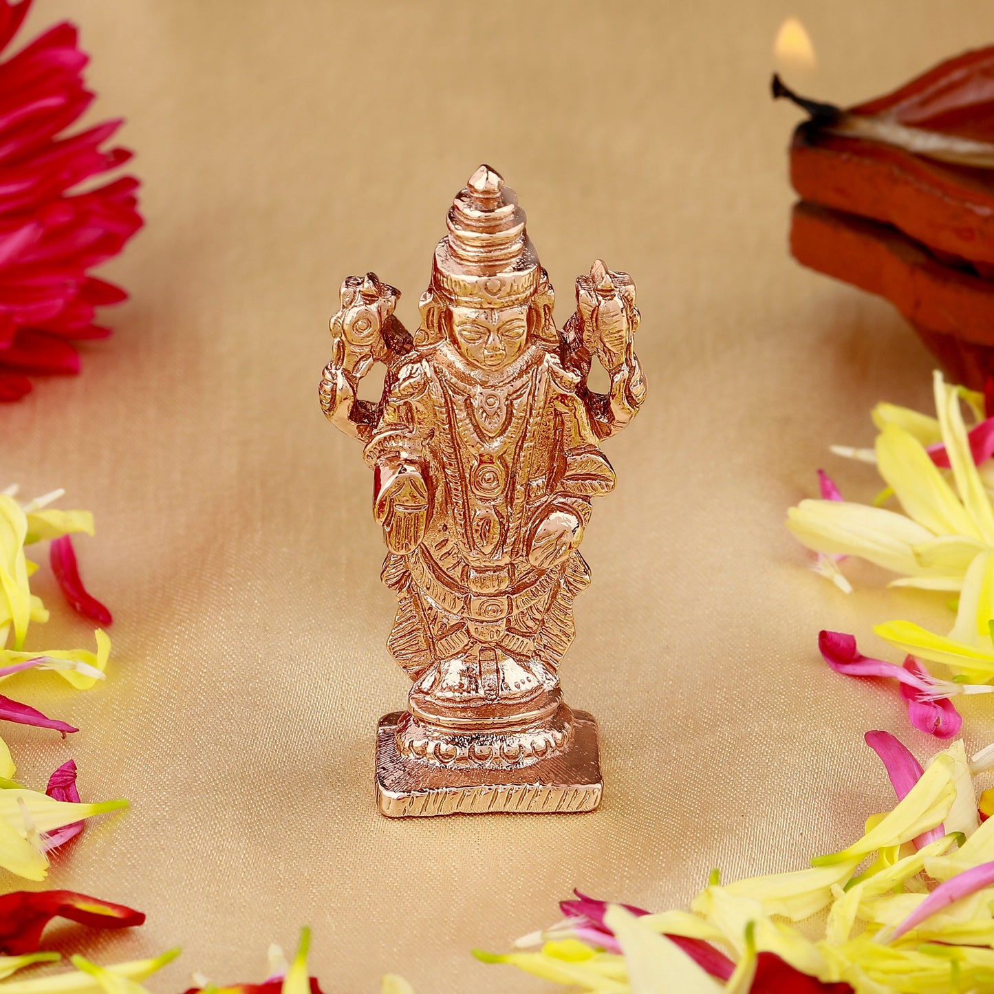 Estele Pink/ Rosegold Plated Lord Tirupati Balaji Idol Showpiece for Pooja Mandir| House Warming| Gifts/Car & Office Decors