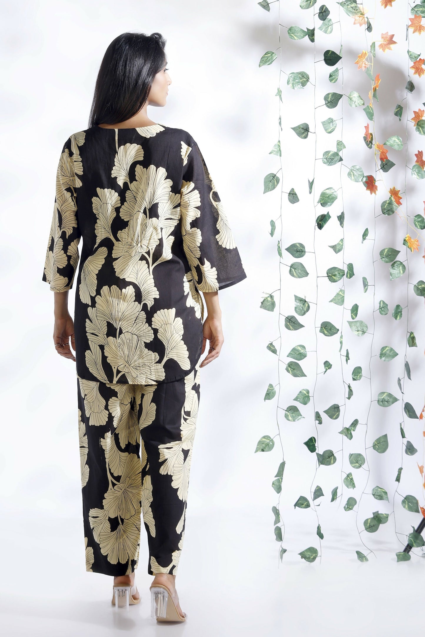 Breathables Black Floral Cotton Kurta & Pant Co-Ord Set