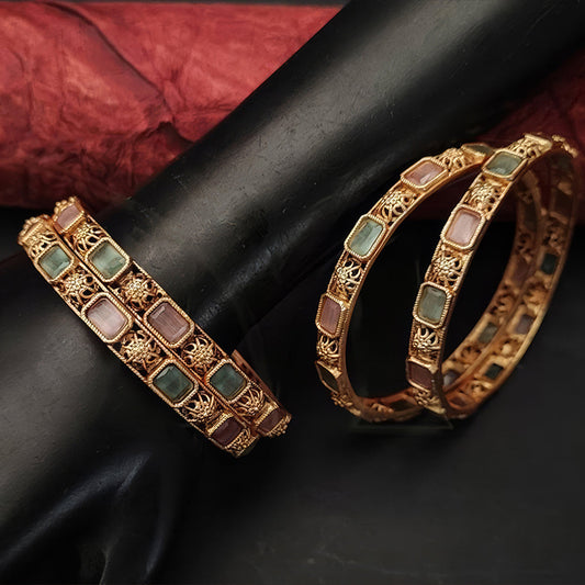 JS Fashion Designer Fancy Style Party Wear Kemp Design Kemp Jewellery Bangle Set Of 2