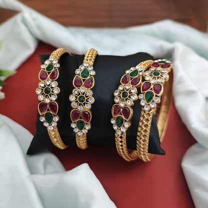 JS Fashion Kemp Design Party Wear Rajwadi Polish Designer Fancy Design Bangle Set Of 4