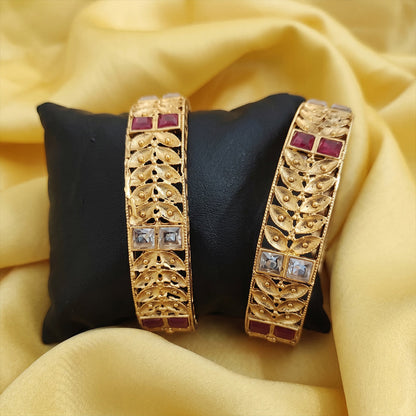 JS Fashion Antique Design Party Wear Beautiful Rajwadi Polish Bangle Set Of 2