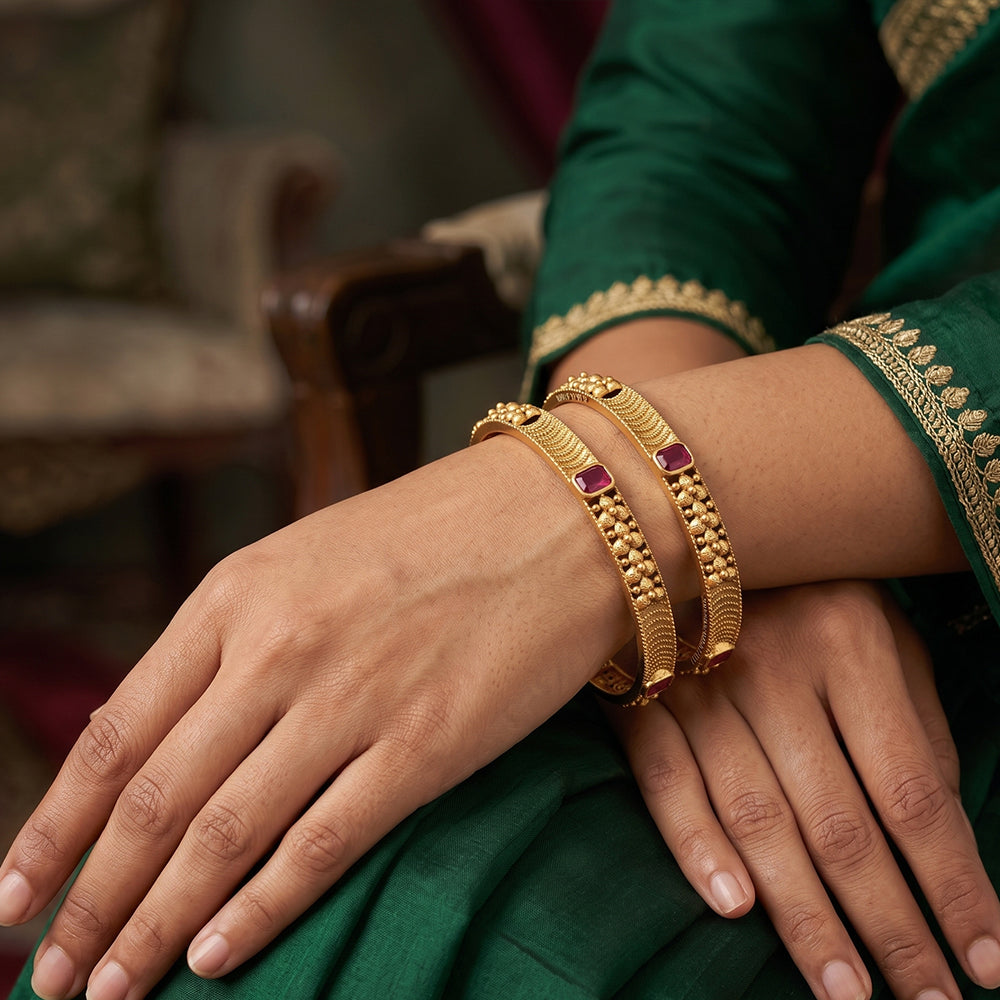 JS Fashion Antique Jewellery Rajwadi Polish Fancy Style Antique Bangles Set Of 4