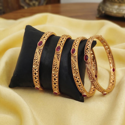 JS Fashion Beautiful Rajwadi Polish Fancy Design Party Wear Antique Bangle Set Of 4