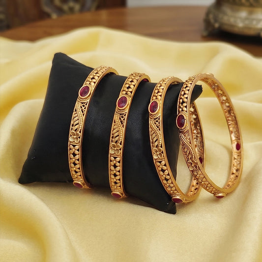 JS Fashion Beautiful Rajwadi Polish Fancy Design Party Wear Antique Bangle Set Of 4