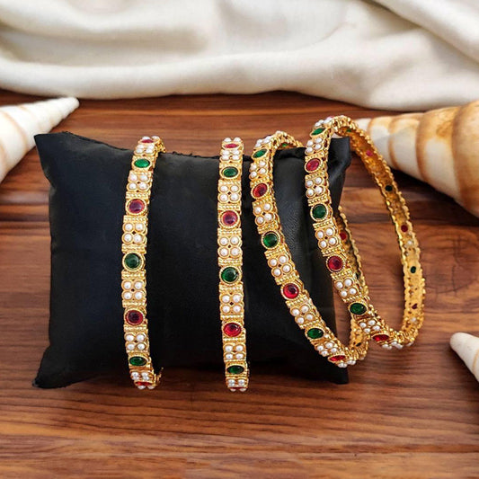 JS Fashion Beautiful High Gold Full Stone 4 Bangles Set