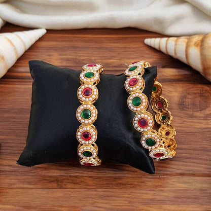 JS Fashion Antique Full Stone High Gold Polish Fancy Style 2 Bangles Set