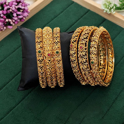 JS Fashion Beautiful High Gold Polish Fancy 6 Bangles Set
