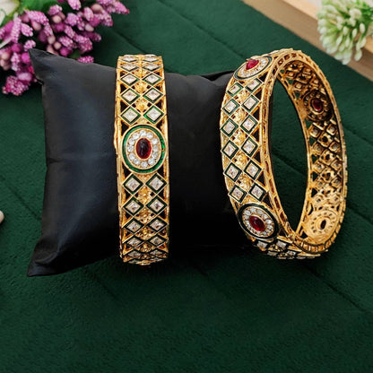 JS Fashion Designer High Gold Polish Full Stone Fancy Style 2 Bangles Set
