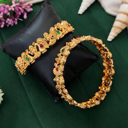 JS Fashion Temple God Laxmi And Peacock Design High Gold Polish Full Stone 2 Bangles Set