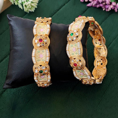 JS Fashion Beautiful Design High Gold Polish Party Wear 2 Bangles Set