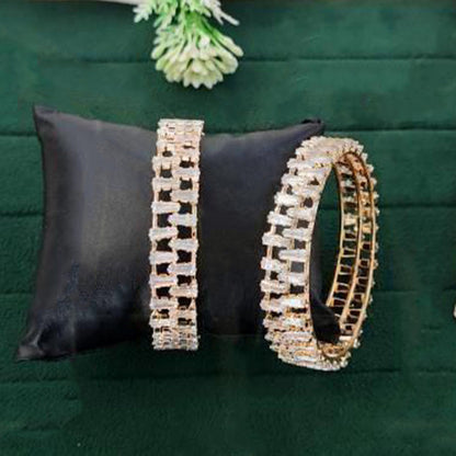 JS Fashion High Gold Premium Baguette Stone Designer 2 Bangles