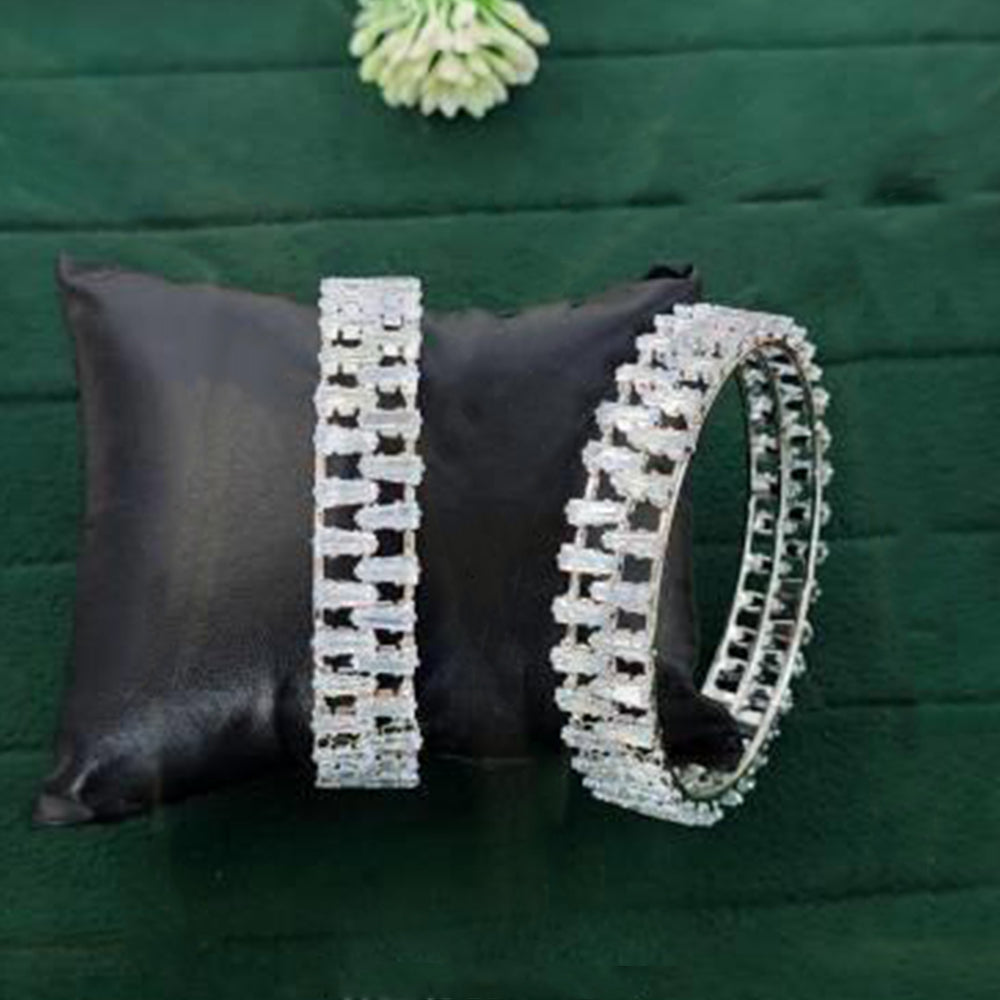 JS Fashion Premium White Rhodium Rectangular Stone 2 Bangles