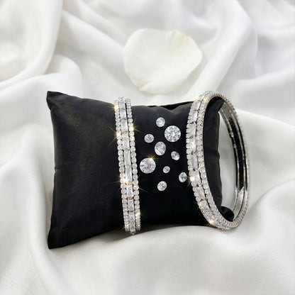 JS Fashion Designer White Rodium American Diamond 2 Bangles Set