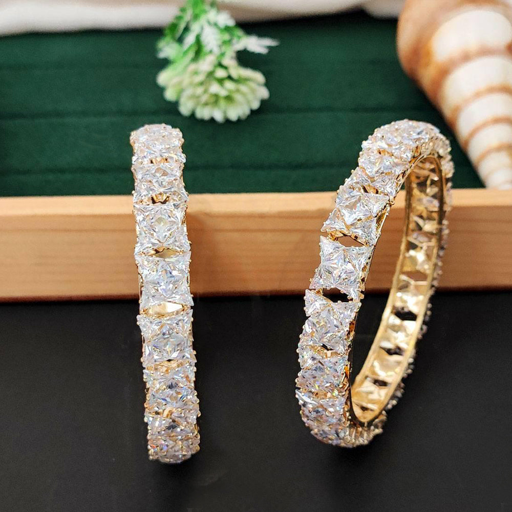 JS Fashion American Diamond Square Cluster Designer 2 Bangles Set