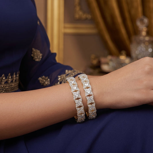 JS Fashion American Diamond Square Cluster Designer 2 Bangles Set
