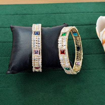 JS Fashion Elegant Cz Stone Wedding Wear Broad Bangles For Women