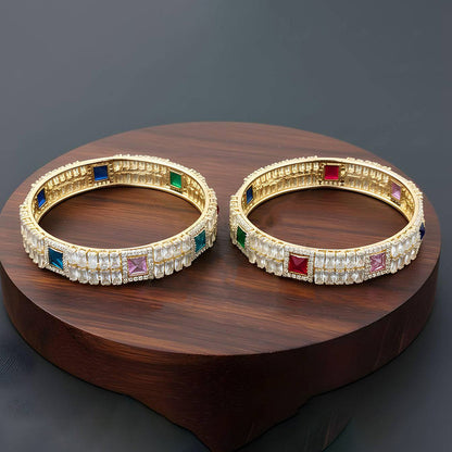 JS Fashion Elegant Cz Stone Wedding Wear Broad Bangles For Women