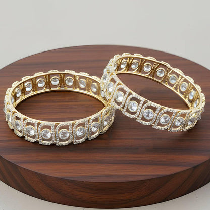 JS Fashion American Diamond Gold Finish Designer Bangles For Women