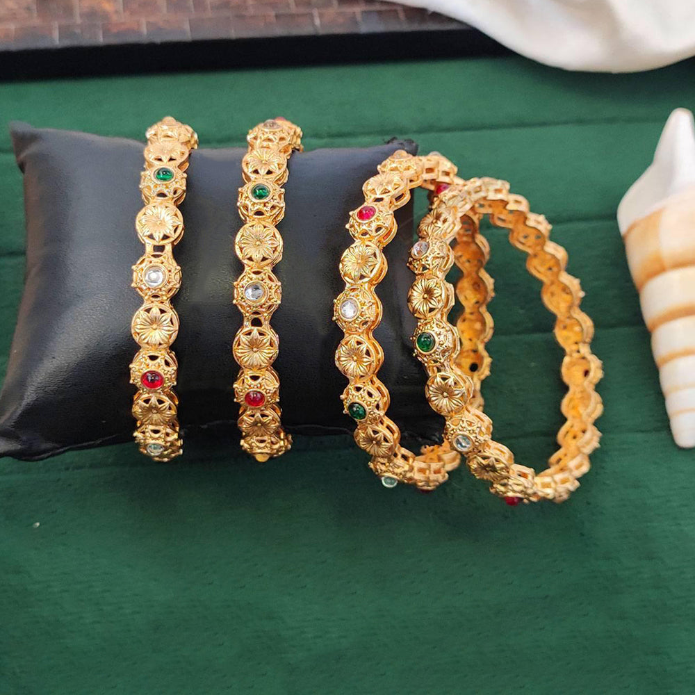 JS Fashion Designer High Gold Bangles With Floral Carving Design