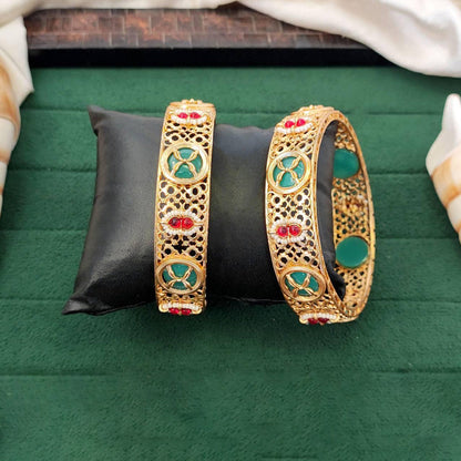 JS Fashion Traditional High Gold Bangles With Floral Jali Pattern