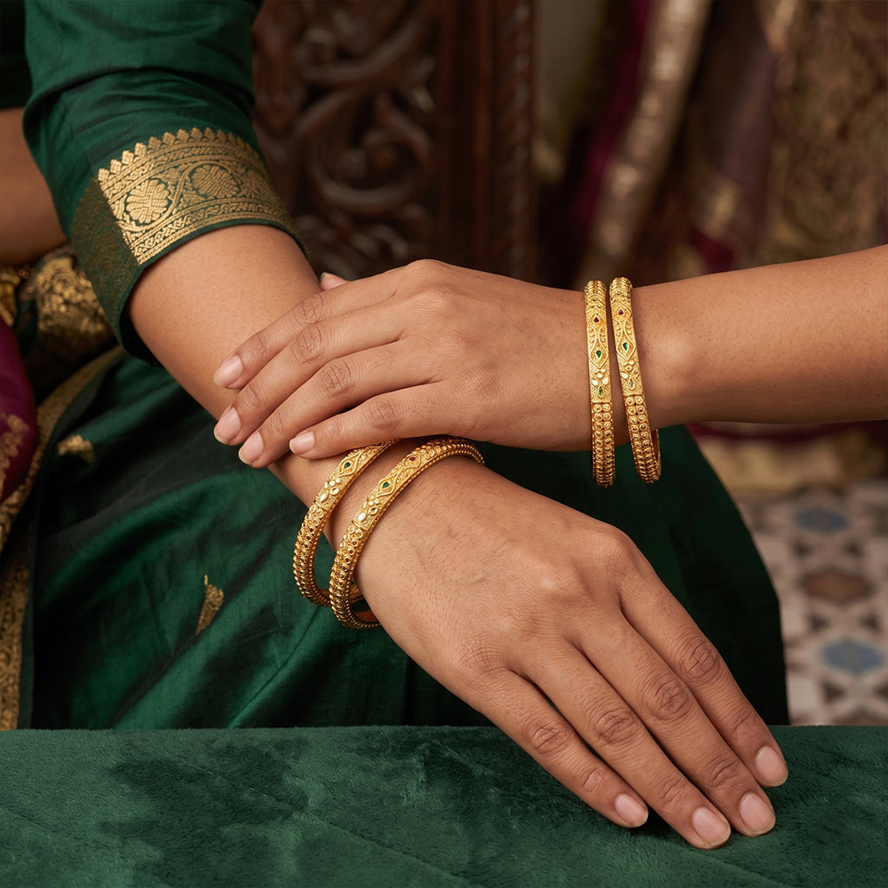 JS Fashion Antique Designer Gold Bangles Set For Women
