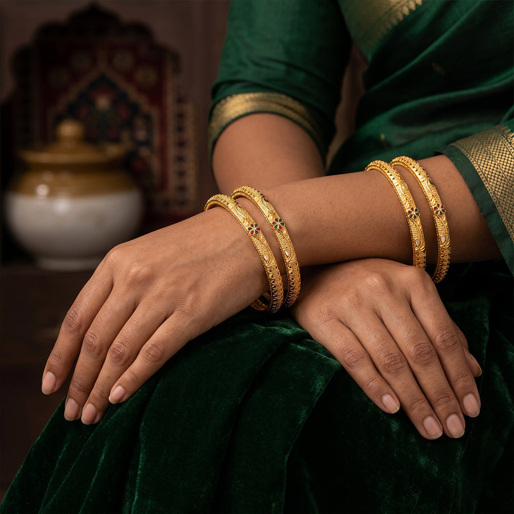 JS Fashion Antique Floral Design Bangles Set For Women
