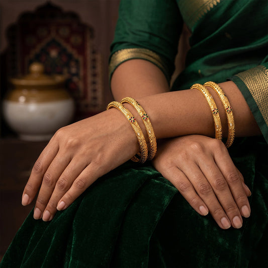 JS Fashion Antique Floral Design Bangles Set For Women