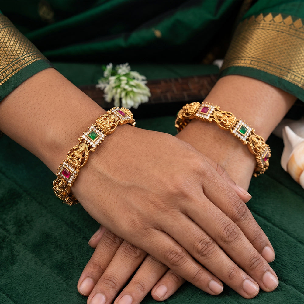 JS Fashion Temple Design Gold Bangles With Lakshmi Motif