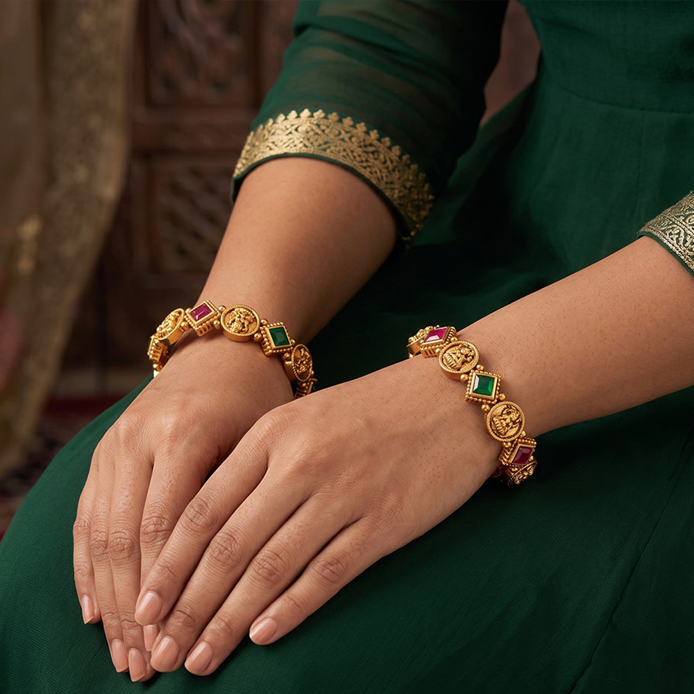 JS Fashion Premium Temple Style Coin Bangles For Women