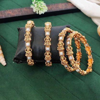 JS Fashion Premium Temple Style Lakshmi Pearl Bangles Set