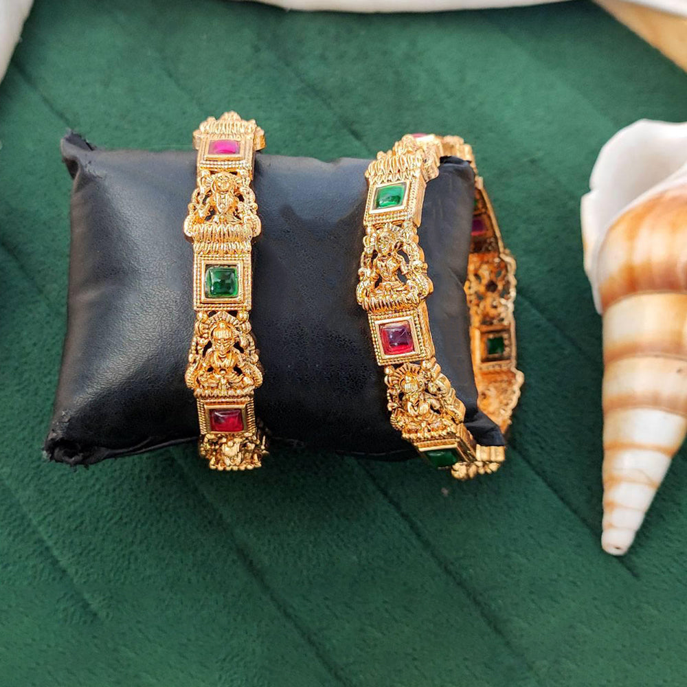 JS Fashion Temple Lakshmi Design Gold Bangles With Stone Work