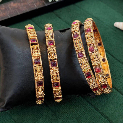 JS Fashion Antique Temple Carving Designer Bangles Set
