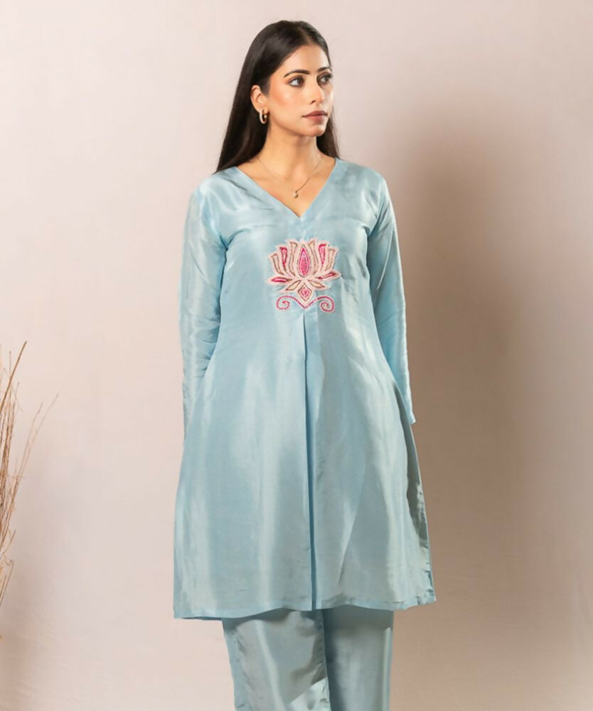 Timaraa Azure Lotus  Handcrafted Upada Silk Co-Ord Set