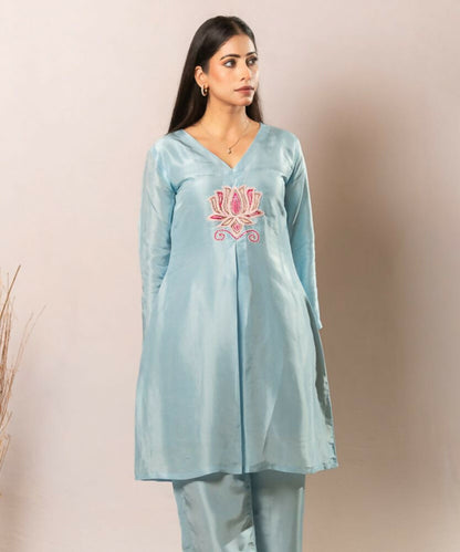 Timaraa Azure Lotus  Handcrafted Upada Silk Co-Ord Set