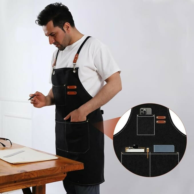 Supvox Waterproof Home Apron - Kitchen And Workshop With Tool Pockets -Black