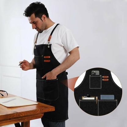 Supvox Waterproof Home Apron - Kitchen And Workshop With Tool Pockets -Black