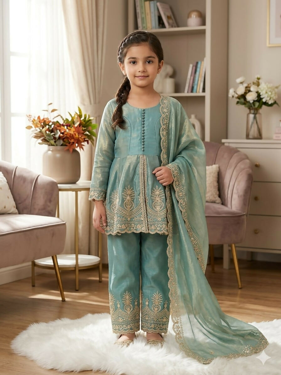 Teeya Creation New Kids Trendy Stylish Fully Stitched Ready To Wear Kurta Set -Turquoise