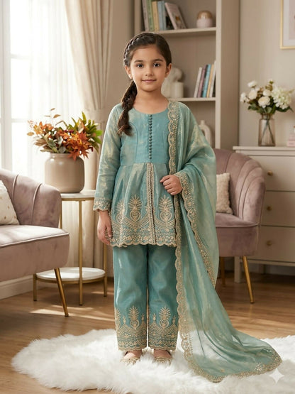 Teeya Creation New Kids Trendy Stylish Fully Stitched Ready To Wear Kurta Set -Turquoise