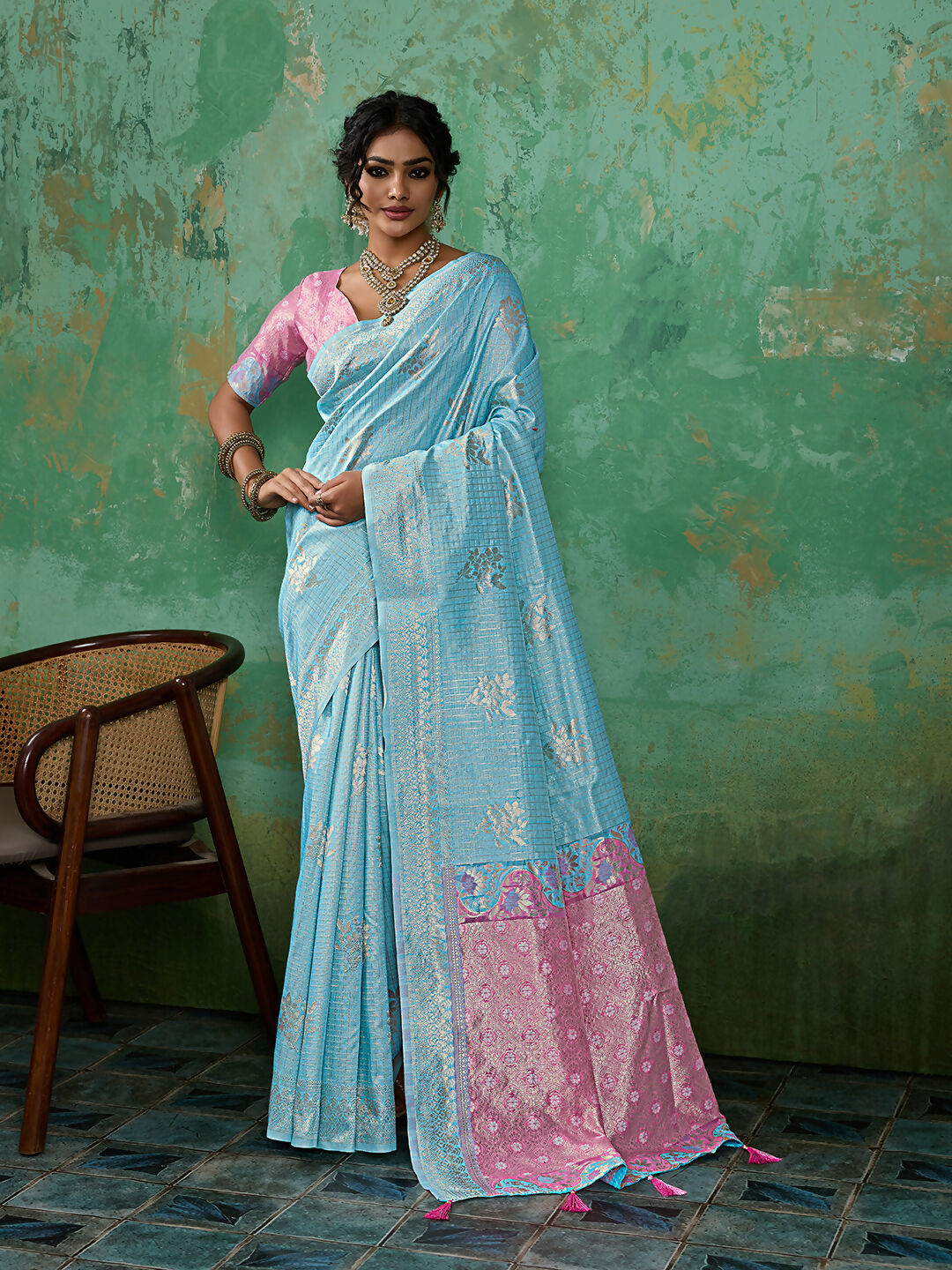 Shree Shyam Fashion Sky Blue Linen Cotton Saree