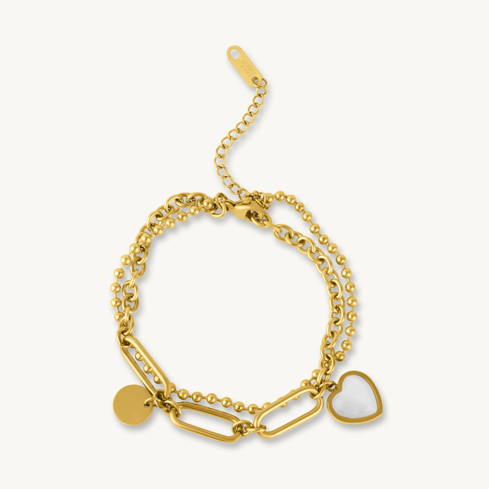Heart & Disc Charm Dual Layer Bracelet