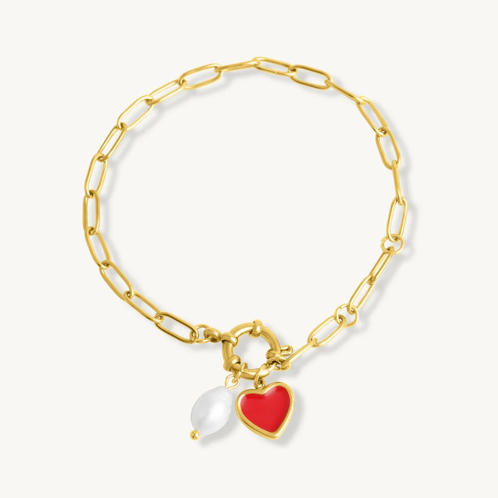 Heart & Pearl Drop Bracelet