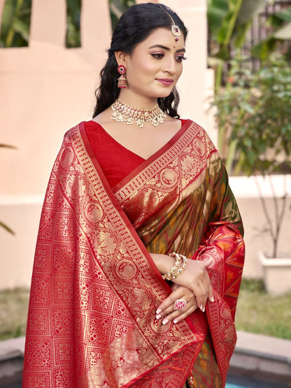 Anaita Brown Silk Saree With Blouse Piece