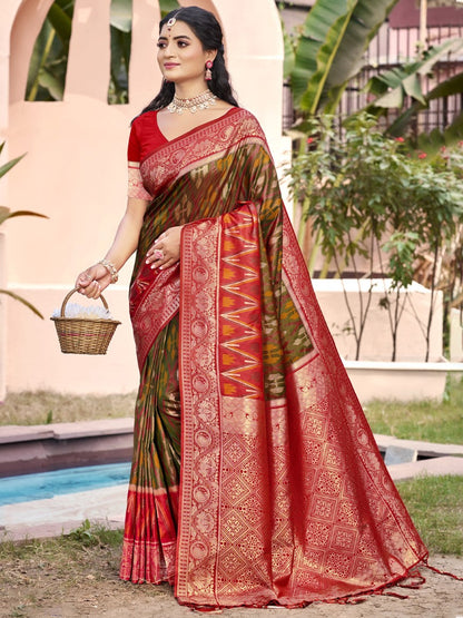 Anaita Brown Silk Saree With Blouse Piece