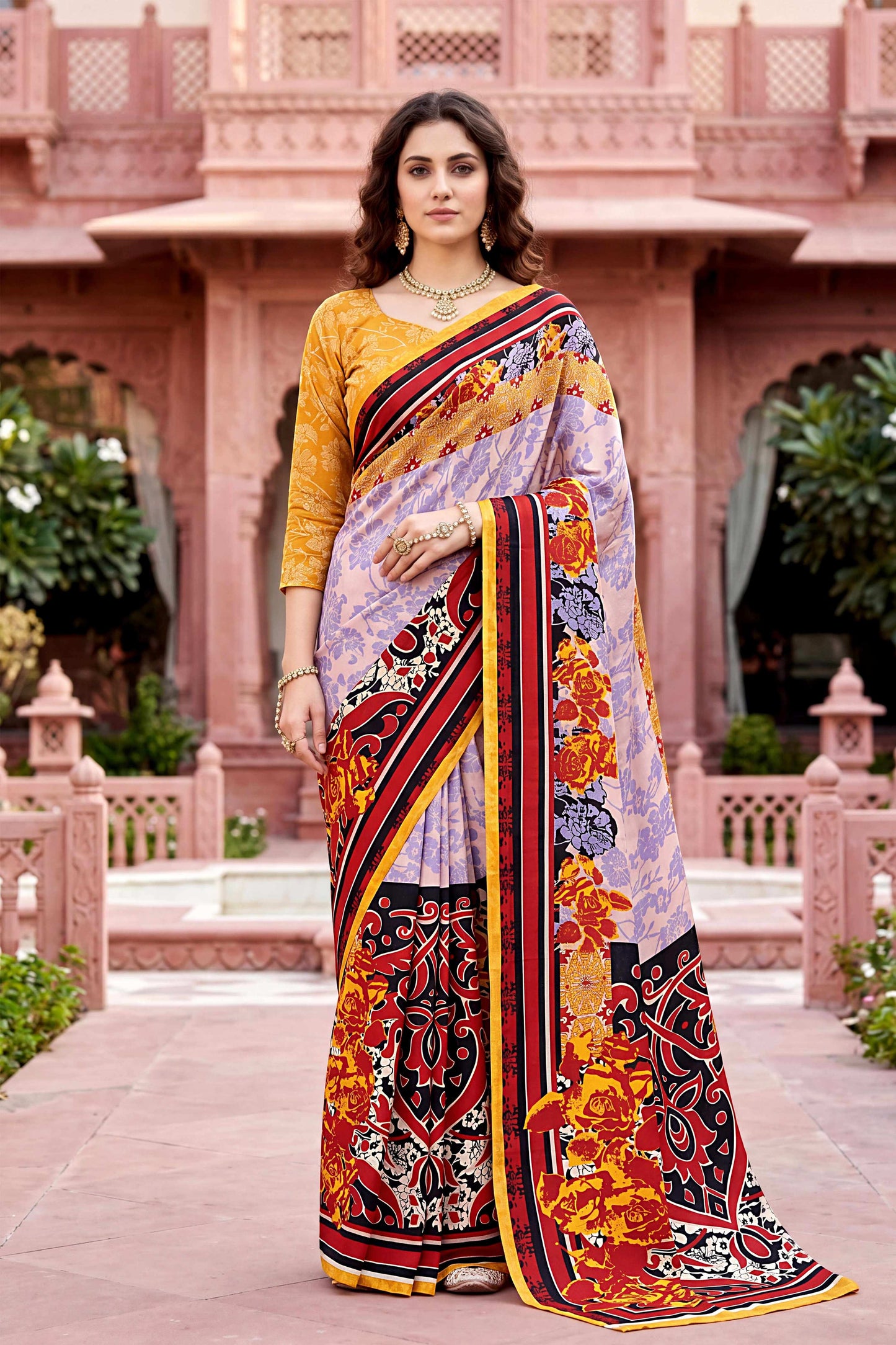 Sangam Prints Light Purple Cotton Print Woven Work Traditional Saree
