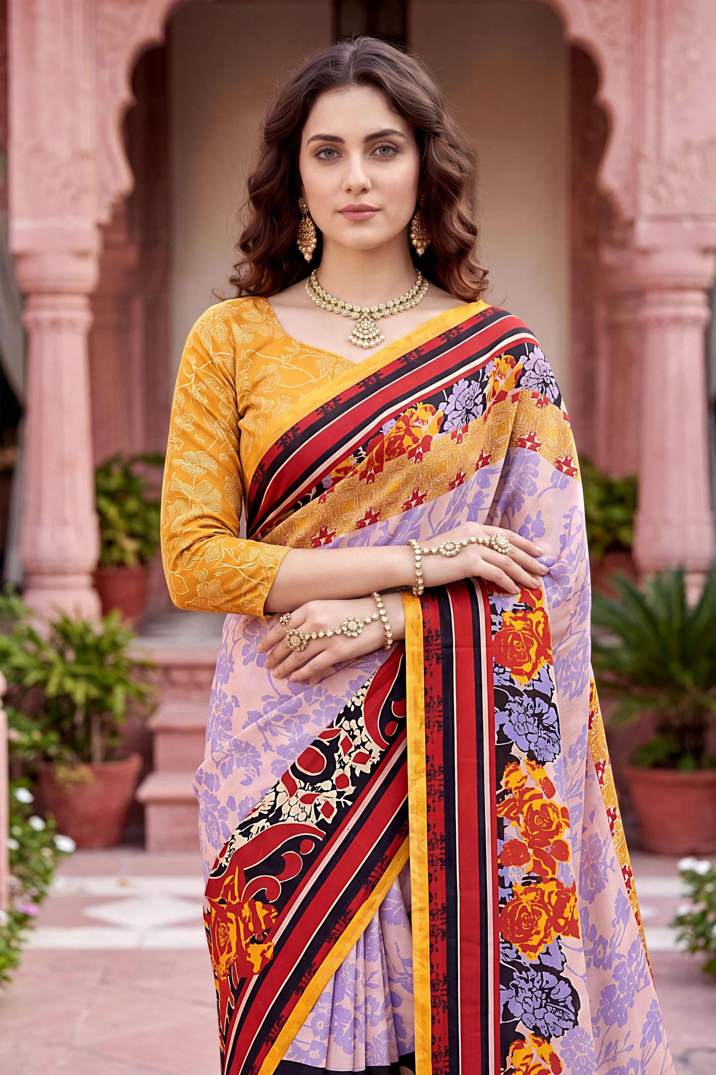 Sangam Prints Light Purple Cotton Print Woven Work Traditional Saree