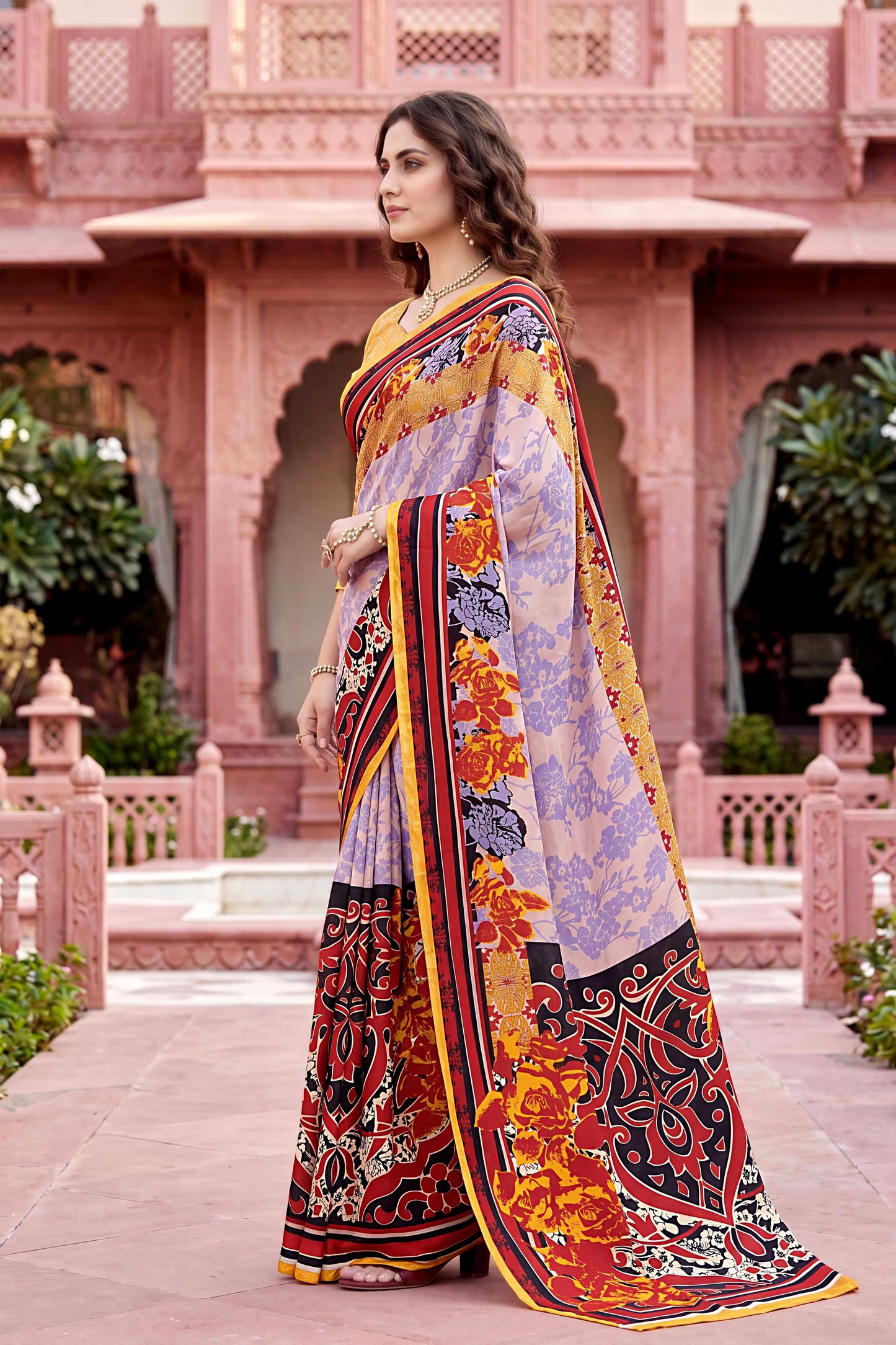 Sangam Prints Light Purple Cotton Print Woven Work Traditional Saree