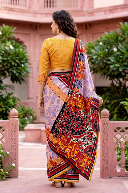 Sangam Prints Light Purple Cotton Print Woven Work Traditional Saree
